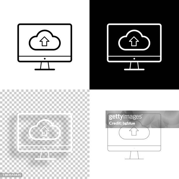 cloud upload from desktop computer. icon for design. blank, white and black backgrounds - line icon - cloud transparent stock illustrations