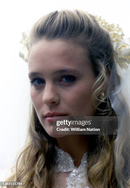American actress and director Robin Wright , of the American television soap opera "Santa Barbara", poses for a portrait during her wedding to Ross...