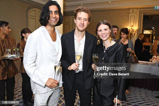 Dr Manreet Nijjar, Arthur Darvill and Ines de Clercq attend The South Bank Sky Arts Awards 2023 at The Savoy Hotel on July 2, 2023 in London, England.