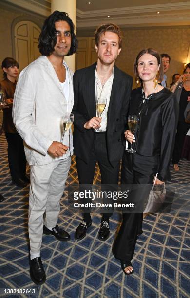 Dr Manreet Nijjar, Arthur Darvill and Ines de Clercq attend The South Bank Sky Arts Awards 2023 at The Savoy Hotel on July 2, 2023 in London, England.