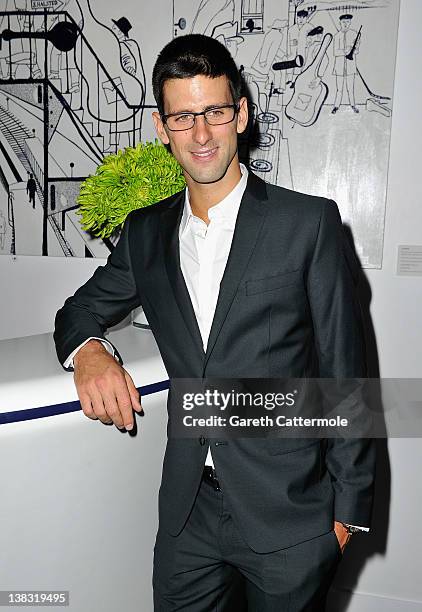 Tennis player Novak Djokovic attends the Laureus Welcome Party as part of the Laureus World Sports Awards 2012 at the OXO Tower on February 5, 2012...