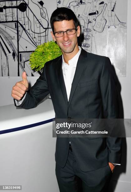 Tennis player Novak Djokovic attends the Laureus Welcome Party as part of the Laureus World Sports Awards 2012 at the OXO Tower on February 5, 2012...