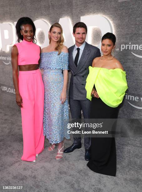 Zainab Johnson, Allegra Edwards, Robbie Amell and Andy Allo attend Amazon Prime Video's "Upload" Season 2 premiere at The West Hollywood EDITION on...