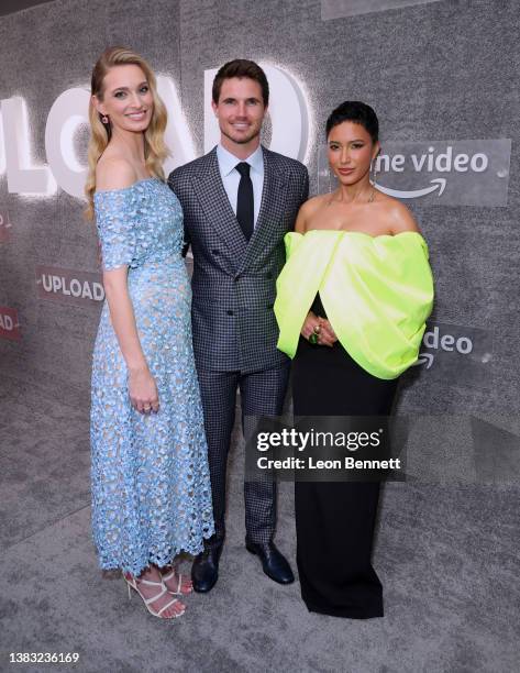 Allegra Edwards, Robbie Amell and Andy Allo attend Amazon Prime Video's "Upload" Season 2 premiere at The West Hollywood EDITION on March 08, 2022 in...
