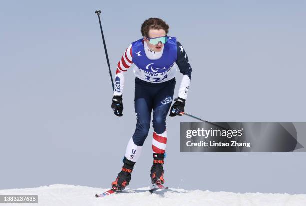 Max Nelson of Team United States competes competes in the Men's Sprint Free Technique Vision Impaired Qualification on day five of the Beijing 2022...