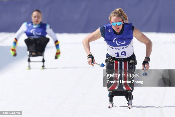 Birgit Skarstein of Team Norway competes in the Women's Sprint Sitting Semifinal 2 on day five of the Beijing 2022 Winter Paralympics at Zhangjiakou...