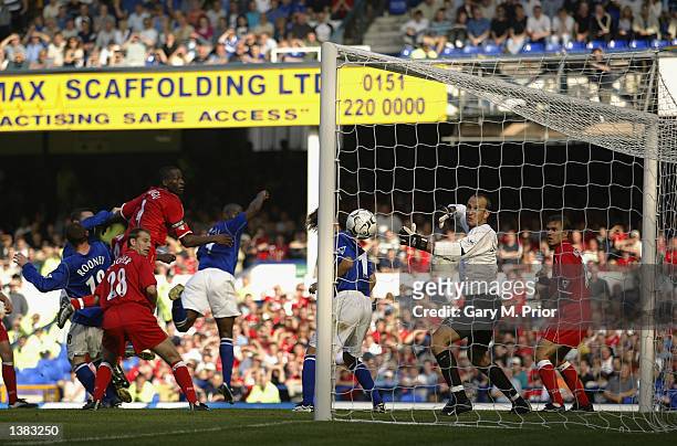 Kevin Campbell of Everton scores the winning goal during the FA Barclaycard Premiership match between Everton and Middlesbrough at Goodison Park,...