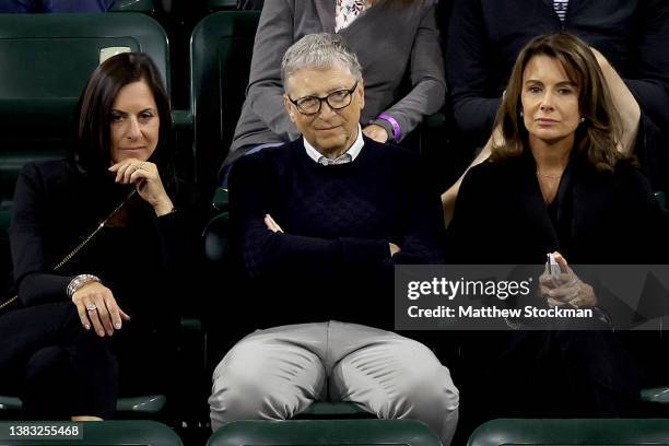 Bill Gates watches the Eisenhower Cup, a Tie Break Tens event, during the BNP Paribas Open at the Indian Wells Tennis Garden on March 08, 2022 in...