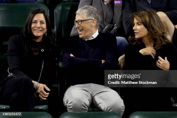 Bill Gates watches the Eisenhower Cup, a Tie Break Tens event, during the BNP Paribas Open at the Indian Wells Tennis Garden on March 08, 2022 in...