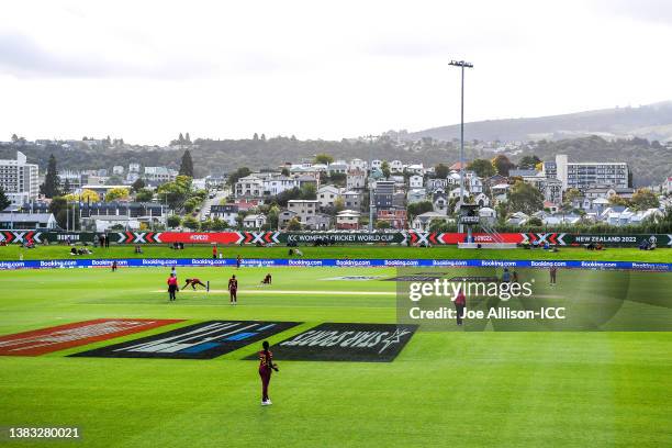 General view is seen during the 2022 ICC Women's Cricket World Cup match between West Indies and England at University Oval on March 09, 2022 in...