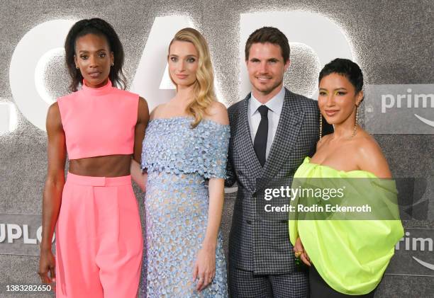 Zainab Johnson, Allegra Edwards, Robbie Amell, and Andy Allo attend Amazon Prime Video's "Upload" Season 2 premiere on March 08, 2022 in West...