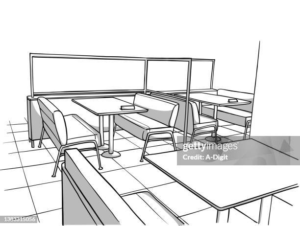 illustrazioni stock, clip art, cartoni animati e icone di tendenza di diner ristorante interno sketch - architecture restaurant interior