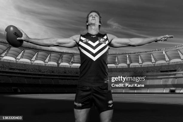 Nat Fyfe of the Dockers poses during 2022 AFL Premiership Captain's Day at Optus Stadium on March 09, 2022 in Perth, Australia.