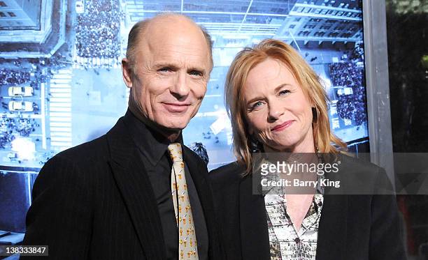 Actor Ed Harris and actress Amy Madigan attend the premiere of "Man On A Ledge" at Grauman's Chinese Theatre on January 23, 2012 in Hollywood,...