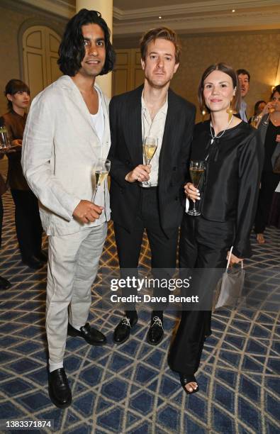 Dr Manreet Nijjar, Arthur Darvill and Ines de Clercq attend The South Bank Sky Arts Awards 2023 at The Savoy Hotel on July 2, 2023 in London, England.