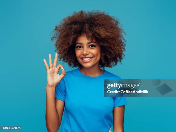 beautiful afro woman - gesturing ok stock pictures, royalty-free photos & images