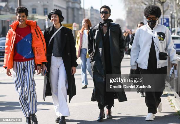 Models are seen outside the Chanel show during Paris Fashion Week A/W 2022 on March 08, 2022 in Paris, France.