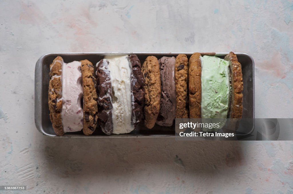Overhead view of homemade ice cream sandwiches