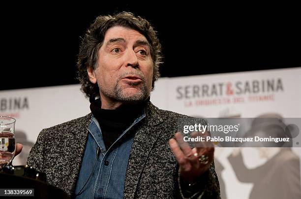 Singer Joaquin Sabina presents 'La Orquesta del Titanic' New Album at Casa America on February 6, 2012 in Madrid, Spain.