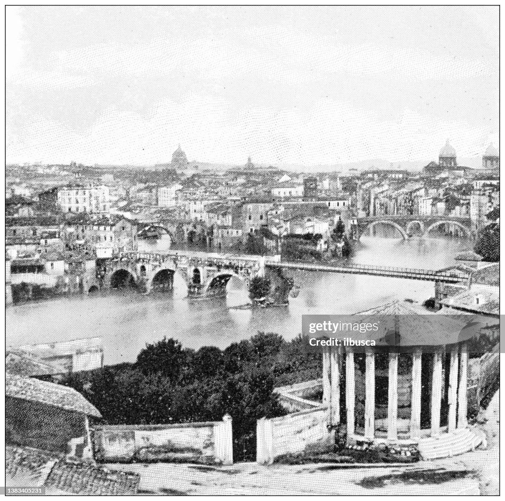 Antique travel photographs of Rome: Temple of Vesta and Tiber river