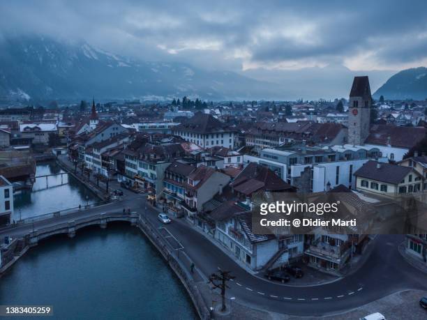 aerial view of the interlaken old town, bern, switzerland - berne canton stock pictures, royalty-free photos & images