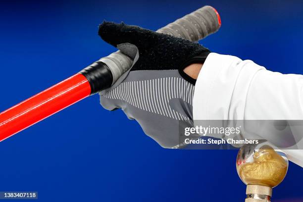 Detail of the wheelchair of Haitao Wang of Team China as he competes in the Mixed Wheelchair Curling Round Robin Match between Norway and People's...