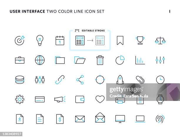benutzeroberfläche universelles zweifarbiges liniensymbol-set - zweifarbig farbe stock-grafiken, -clipart, -cartoons und -symbole