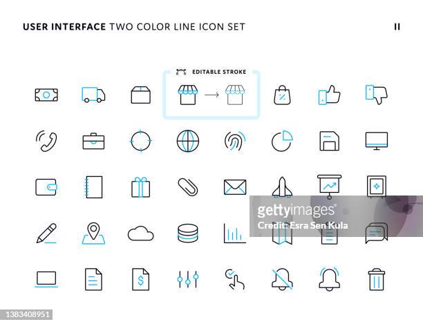 web-benutzeroberfläche universal zwei-farben-linien-icon-set ii - two tone stock-grafiken, -clipart, -cartoons und -symbole