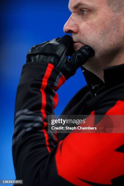 Mark Ideson of Team Canada looks on in the Mixed Wheelchair Curling Round Robin Match between Canada and Great Britain during Day Five of the Beijing...