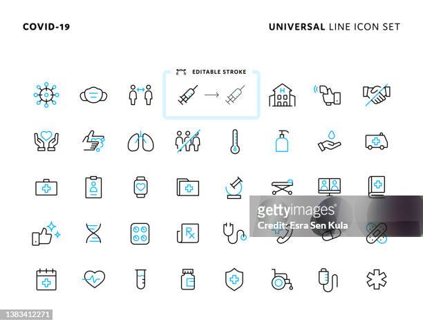 covid-19 universal zwei-farben-linien-icon-set - two tone stock-grafiken, -clipart, -cartoons und -symbole