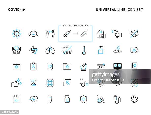 illustrations, cliparts, dessins animés et icônes de covid-19 ensemble universel d’icônes de ligne bicolore - two tone