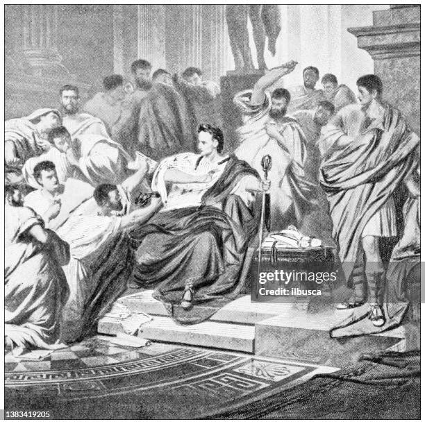 antique travel photographs of rome: the petitioners - julius caesar emperor stock illustrations