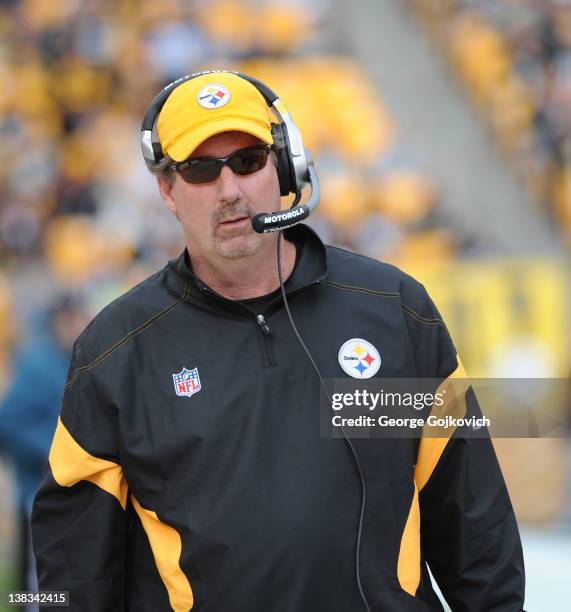 Linebackers coach Keith Butler of the Pittsburgh Steelers looks on from the sideline during a game against the Cincinnati Bengals at Heinz Field on...