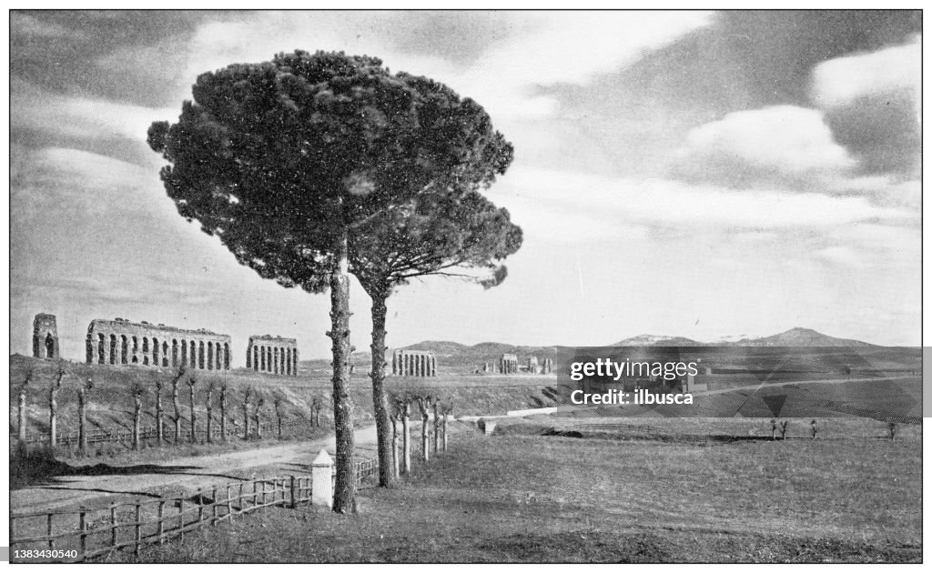 Antique travel photographs of Rome: Appian way, Aqueduct