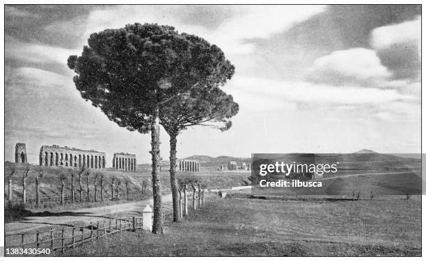 Antique Travel Photographs Of Rome Appian Way Aqueduct High-Res Vector Graphic