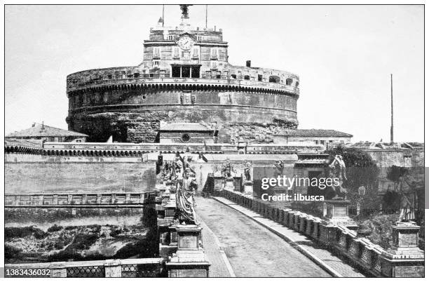 stockillustraties, clipart, cartoons en iconen met antique travel photographs of rome: mausoleum of hadrian, castel sant'angelo - castel sant'angelo