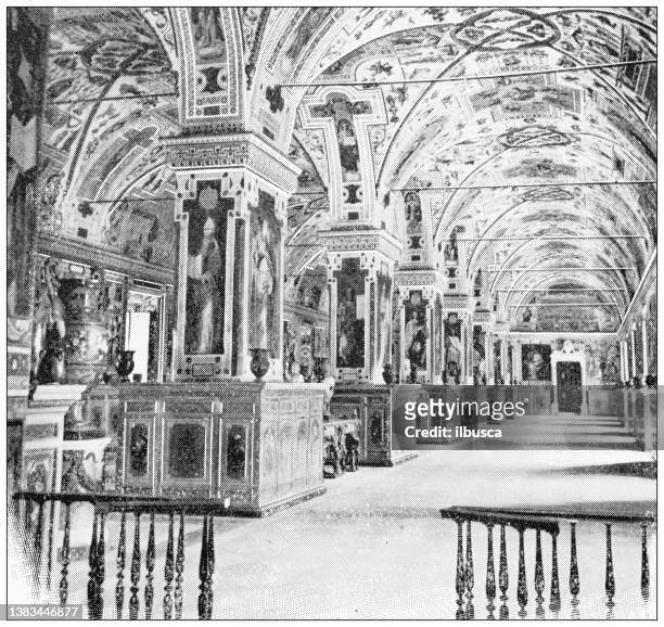 antique travel photographs of rome: vatican library - vatican city stock illustrations
