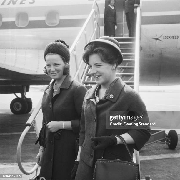 Princess Irene and Princess Margriet of the Netherlands leave London Airport after attending the wedding of Princess Alexandra and Angus Ogilvy, UK,...