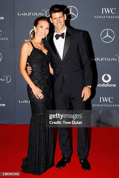 Tennis Player Novak Djokovic and Jelena Ristic attend the 2012 Laureus World Sports Awards at Central Hall Westminster on February 6, 2012 in London,...