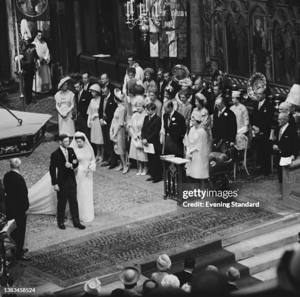 Princess Alexandra marries Angus Ogilvy at Westminster Abbey in London, UK, 24th April 1963. To the right are members of the royal family, including...
