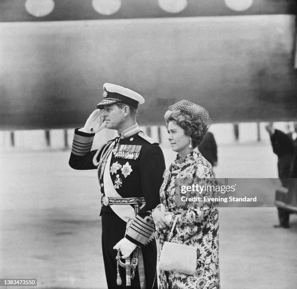 Queen Frederika , the wife of King Paul of Greece, with Prince Philip during her State Visit to the UK with her husband, 9th July 1963.