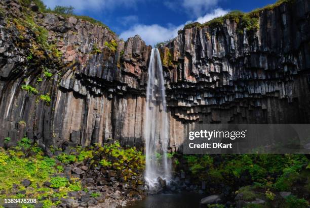 svartifoss waterfall in iceland - skaftafell national park stock pictures, royalty-free photos & images