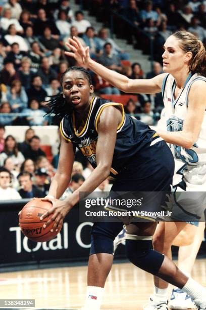 American basketball player Tari Phillips of the Seattle Reign with the ball during a game against the New England Blizzard, Hartford, Connecticut,...