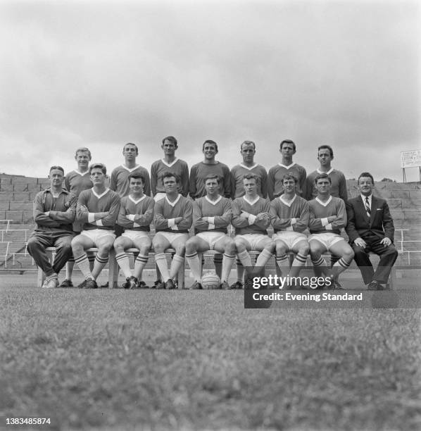 League Division Two team Charlton Athletic FC at the start of the 1963-64 season, UK, 14th August 1963. From left to right , John Sewell, Marvin...