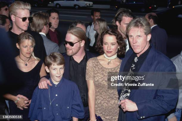 American actor Gary Busey with his son, actor Jake Busey and actress Belinda Bauer at the premiere of Paramount Pictures film 'The Firm' at the...