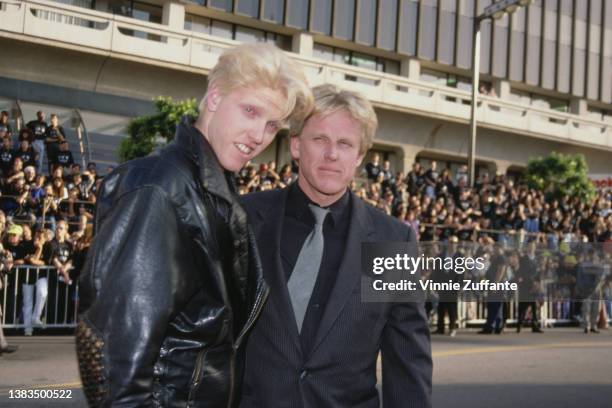 American actor Gary Busey and son Jake Busey attend the premiere of the film 'Batman Returns' at the Mann's Chinese Theatre in Hollywood, California,...