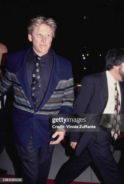 American actor Gary Busey attends the premiere of the film 'Geronimo: An American Legend' at the Samuel Goldwyn Theatre in Beverly Hills, California,...