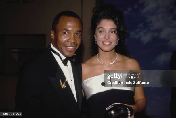 American boxer Sugar Ray Leonard with his partner Bernardette Robi, USA, circa 1990.