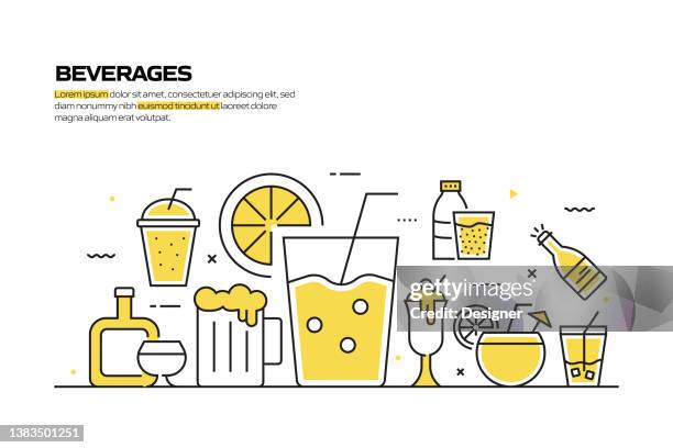 beverages concept, line style vector illustration - drinking cold coffee stock illustrations