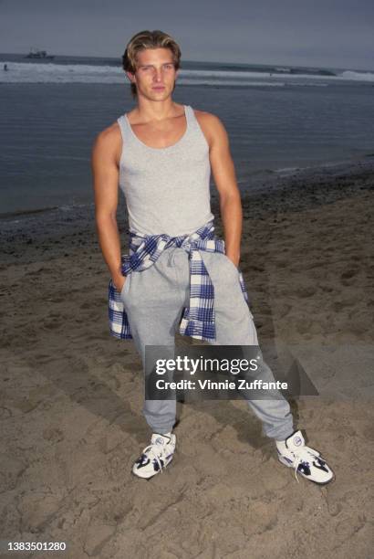 American actor Steve Burton of daytime television soap opera 'General Hospital' takes part in the 3rd Annual Celebrity Surfing Competition in Malibu,...